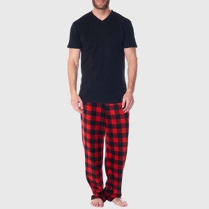 Alpine Swiss Mens Pajama Set Cotton Shirt and Polar Fleece Pants with Pockets - 1 of 4