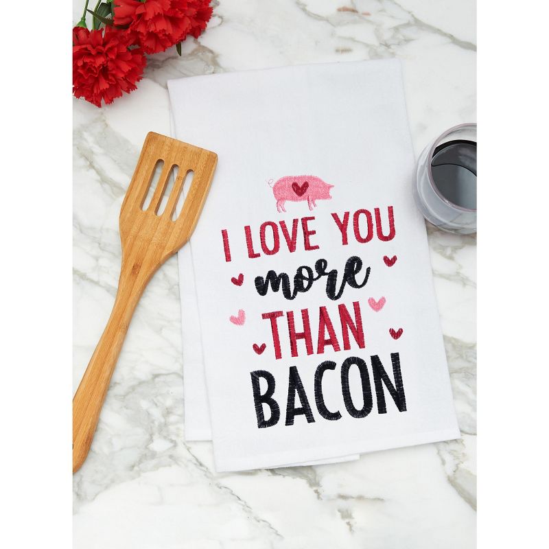 C&F Home I Love You More Than Bacon Valentine's Day Embroidered Cotton Flour Sack Kitchen Towel, 5 of 7