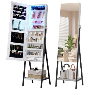 Fredees 3-LED Mirror Jewelry Cabinet, 60.4" Full-Length Standing Lockable Armoire with Jewelry & Cosmetic Storage - 1 of 4