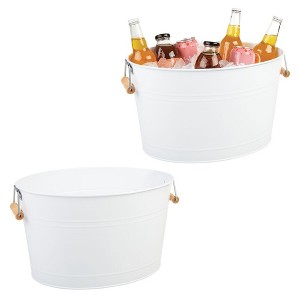 mDesign Large Metal 4.75 Gal. Beverage Tub Cooler, Bamboo Handles, 2 Pack, White - 1 of 4