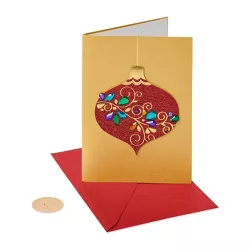 8ct Papyrus Red Glitter Gem Ornament Boxed Holiday Greeting Cards