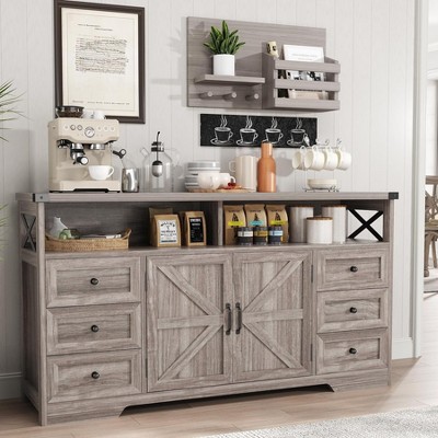 59" Sideboard Buffet Cabinet with Drawers & Adjustable Shelves, Coffee Bar Station Table, Grey