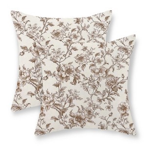 Brown Pillow Covers 18x18 Set of 2 Brown and Cream Floral Chinoiserie Throw Pillows Vintage - 1 of 4