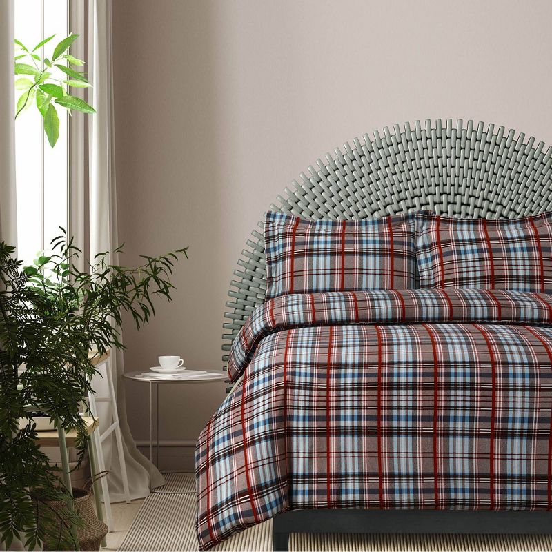 Brentwood Plaid Printed Flannel Oversized Duvet Cover Set - Azores Home, 1 of 5