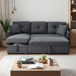 83" L-Shaped Sectional Sofa with Hidden Storage & Tufted Cushions - 1 of 4