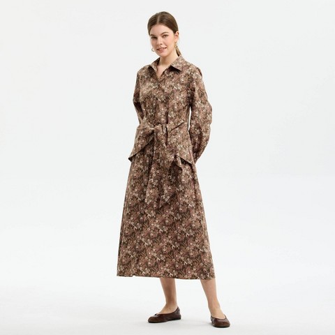 Женское платье Universal Thread Long Sleeve Front Belted Maxi Shirtdress, цвет: Коричневый