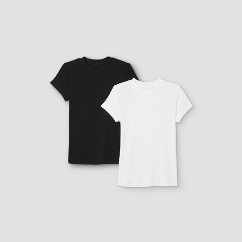 Women S Short Sleeve Ribbed 2pk Bundle T Shirt A New Day Black White L Target