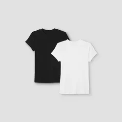Women's Short Sleeve Ribbed 2pk Bundle T-Shirt - A New Day™ Black/White XXL