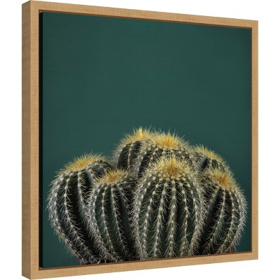 Cactus I Green and Yellow Canvas Wall Art with Maple Frame