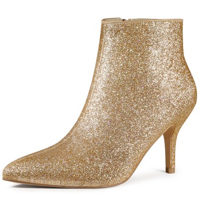 Perphy Women's Glitter Sequin Pointed Toe Stiletto Heel Ankle Boots
