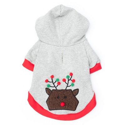 The Worthy Dog Pom Pom Reindeer Pullover Hoodie - Gray - XL