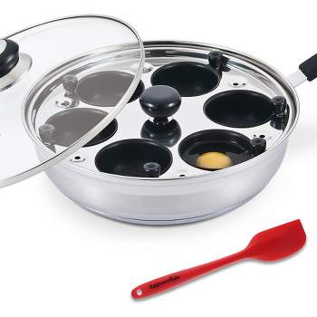 Eggssentials Nonstick Stainless Steel Egg Pan & 6 Cup Poacher, Spatula Included, Makes Poached Eggs Simple, Perfect for all Meals
