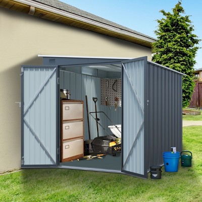 6x8FT Galvanized Steel Garden Storage Shed,Metal Lean To Shed with Lockable Double Doors and PC Light Board,Outdoor Tools Bikes Shed-Coolbibila