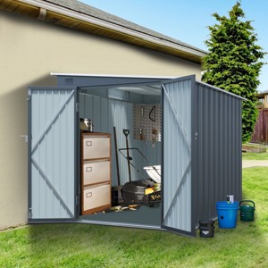 6x8FT Galvanized Steel Garden Storage Shed,Metal Lean To Shed with Lockable Double Doors and PC Light Board,Outdoor Tools Bikes Shed-Coolbibila - 1 of 4