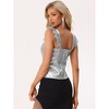 Allegra K Women's Lace Trim Party Faux Leather PU Tank Top - 2 of 4