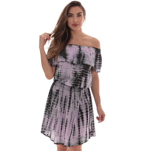 Riviera Sun Womens Tie Dye Off Shoulder Rayon Crepe Printed Romper for Women 21882 NVY M