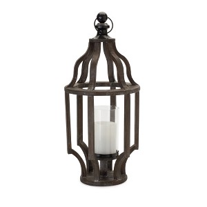 Open Wood Lantern Candle Holder with Glass Hurricane – 22.5"H Rustic Pillar Display by Melrose - 1 of 3