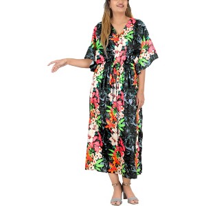 HAPPY BAY Women's House Daily Routine Evening Wear Loungewear Maxi Kaftan Casual Long Slit Dress Caftan Dresses for Women One Size Multicolored Floral - 1 of 4