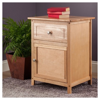 Transitional Beechwood Rectangular Nightstand with Drawer and Cabinet