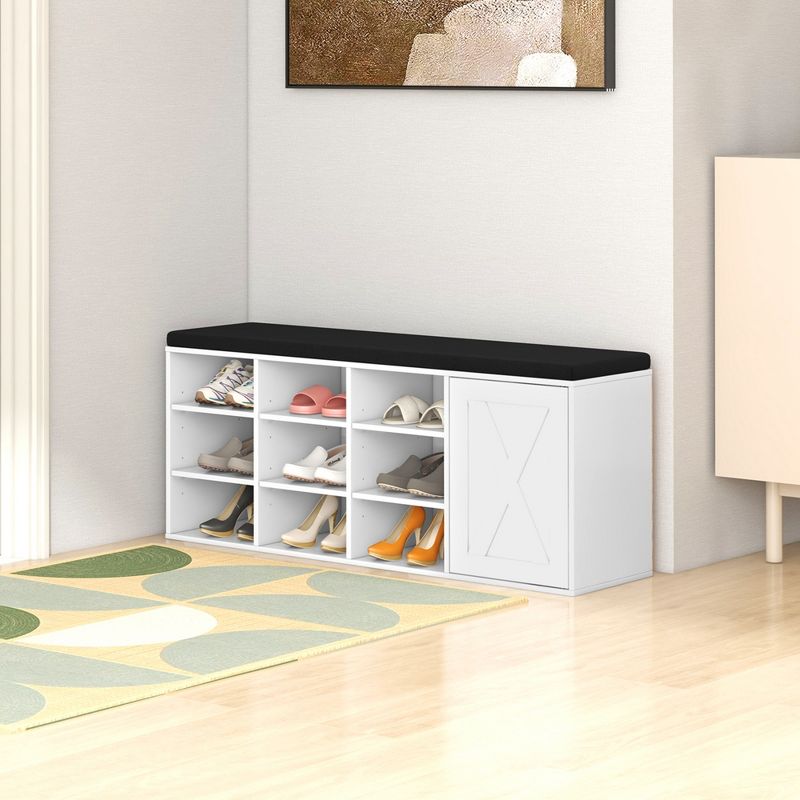 Costway Shoe Bench with Padded Cushion 9-cube Adjustable Storage Shoe Rack White/Grey/Rustic Brown, 4 of 11