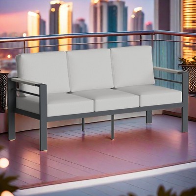 Bestier 3-Seat Patio Couch ,With Movable Side Pocket Aluminum Outdoor Sofa ,Recyclable Fabric Cushion Water Resistant&UV Resistant,Heatproof Armrest