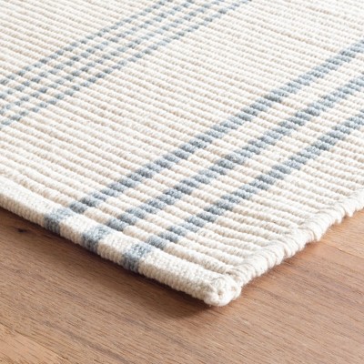 Blue and White Striped Cotton Flat Woven Runner Rug 2.5 x 12