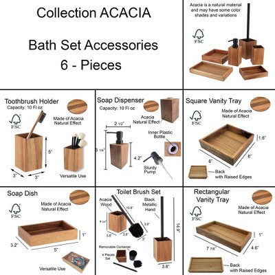 Acacia Wood and Black Metal 6-Piece Bathroom Accessory Set