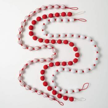 6'L Sullivans Candy Cane Fabric Ball Garland - Set of 3, Red Christmas Garland