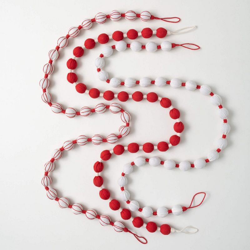 6'L Sullivans Candy Cane Fabric Ball Garland - Set of 3, Red Christmas Garland, 1 of 5