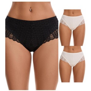 INSPIRE CHIC 3 Packs Women's Mid Rise Breathable Soft Lace Overlay Underwear Seamless Hipster Briefs - 1 of 4