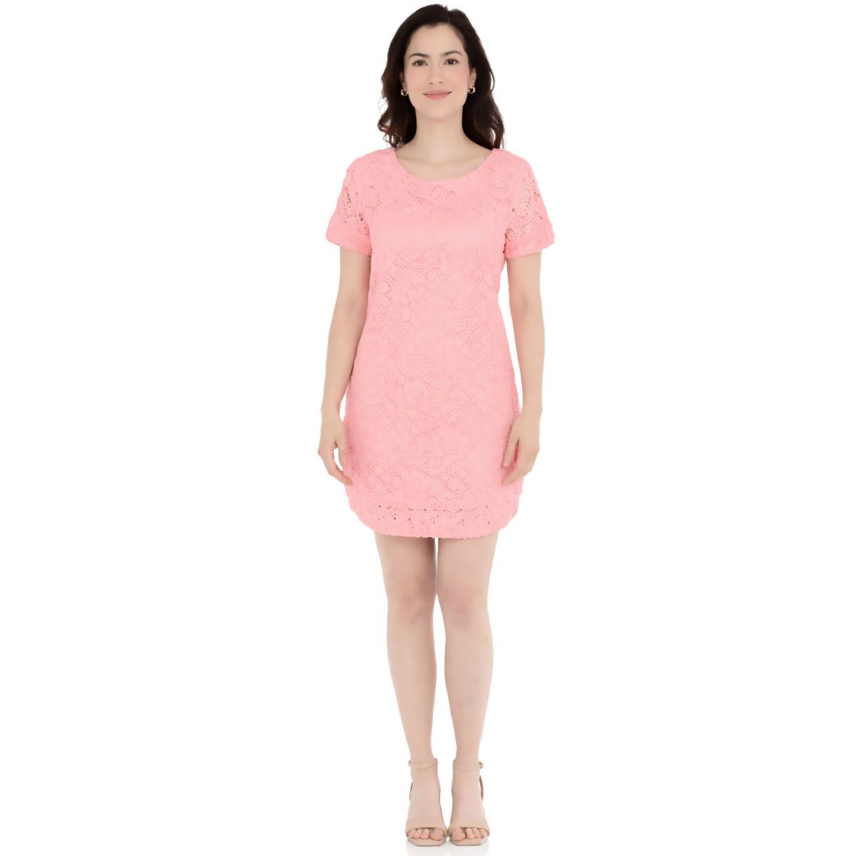 Women's Lace Short Sleeve Shift Dress -White Mark - thumbnail 10