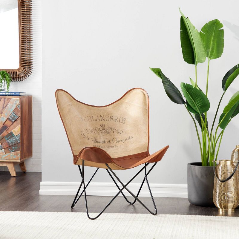 Rustic Canvas and Leather Boulangerie Butterfly Accent Chair Light Brown - Olivia &#38; May, 3 of 7