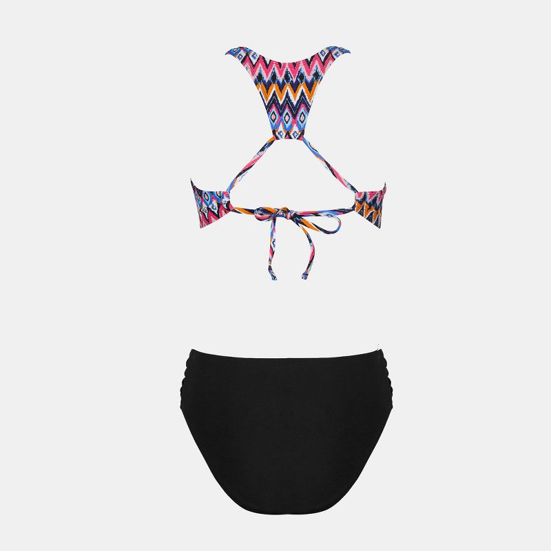Women's Geo Print Back Tie Top & Shirred Mid Rise Hipster Bikini Set Swimsuit - Cupshe, 2 of 6