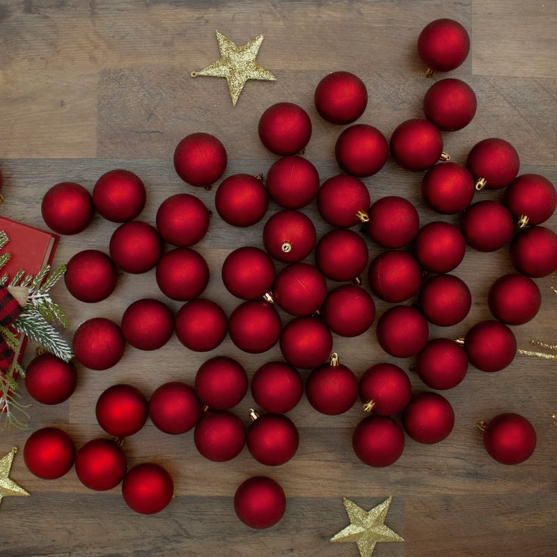 Northlight 60ct Shatterproof Matte Christmas Ball Ornament Set 2.5" - Red, 2 of 5