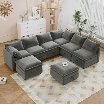 126" Modular U-Shaped Sectional Sofa with Storage Seat, Faux Double-Layer Cushions, 8-Piece Free combination Sofa Bed