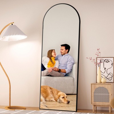 FURNIinspire Full Length Mirrors Floor Standing Body Mirror, Arched Mirror Room Decor Long Dressing Mirror for Bedroom, Black, 18"*58"