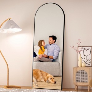 FURNIinspire Full Length Mirrors Floor Standing Body Mirror, Arched Mirror Room Decor Long Dressing Mirror for Bedroom, Black, 18"*58" - 1 of 4