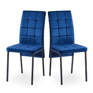 VYNXARIA Dark Blue Velvet High Back Nordic Dining Chair Modern Fabric Chair with Black Legs, Set Of 2 - 1 of 4