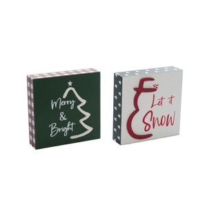 Transpac MDF Holiday Block Decor Set of 2 Christmas Home Decorations - 1 of 1