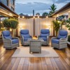 Buenhomino 7 Pieces Outdoor Patio Furniture Set with 30" Square Fire Pit Table, Rattan Wicker Swivel Rocker Chairs Sets - 2 of 4