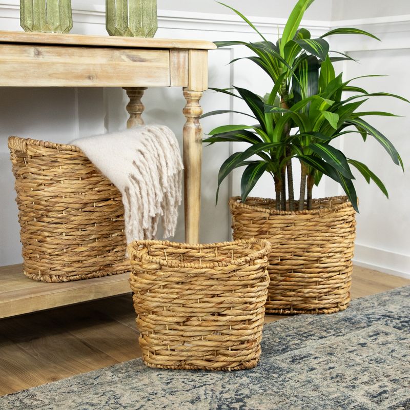 Northlight Set of 3 Oval Braid Weave Water Hyacinth Baskets with Built-in Handles 17.25", 2 of 7