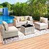 XIZZI 5PCS Furniture Set, Rattan Modular Sectional Sofa, Outside Coversation Set with Solar Coffee Table for Porch Balcony Backyard Poolside - image 3 of 4