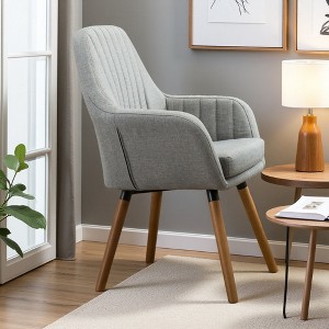 Velvet Contemporary Barrel-Back Accent Chair with Deep Tuck-Pleating and Beech Wood Legs - 1 of 4