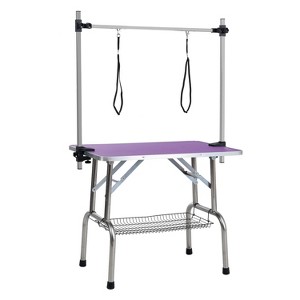 Racxily Folding Dog Pet Grooming Table Stainless Steel Frame&Rubber Mat on Board with Adjustable Arm and Clamps pet dog Cat Grooming Table - 1 of 4