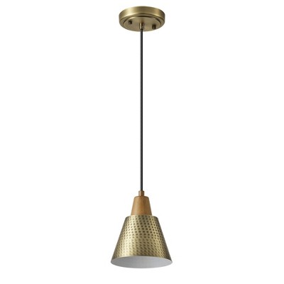 Modern Gold Pendant Light, Brushed Brass Cone Shade with Faux Wood GrainAdjustable Hanging, Kitchen Island, Dining Room