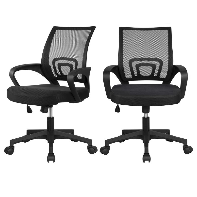Yaheetech Mid-back Mesh Office Chair, Pack of 2, Black, 1 of 10