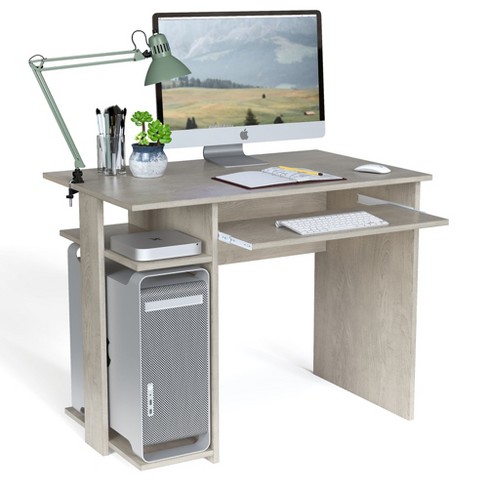 Big scene generally Costway Computer Desk Writing Study Table W/ Keyboard Tray & Open Shelves  White\oak : Target