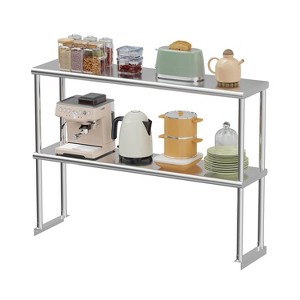 Adjustable 2-Tier Stainless Steel Overshelf for Prep Table, NSF Certified Double Deck Shelf 12"x48" for Commercial Kitchen, Restaurant, Bar, Silver - 1 of 4
