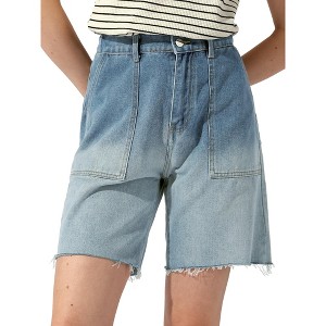 Allegra K Women's Elastic Waist Straight Leg Casual Short Jeans Pants Denim Shorts - 1 of 4