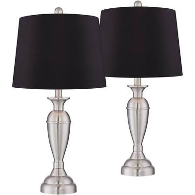 Regency Hill Modern Table Lamps Set of 2 Brushed Nickel Silver Metal Black Faux Silk Drum Shade for Living Room Bedroom House Home